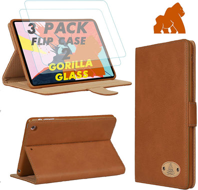 Gorilla Tech iPad Pro 12.9 (2022) 6th Gen Leather Case With 2 Gorilla Screen Protector Magnetic Flip Stand Shockproof Cover Protective, iPad Model A2764, A2437, A2766, A2436